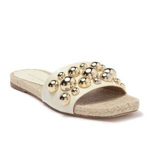 013.PALOMA BARCELÓ Uwanda Studded Leather Espadrille Slide Sandal In Panna, Size